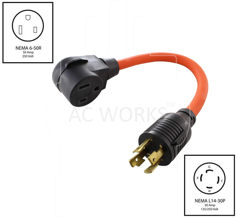 6-50 Welder Adapter Kit For Generators And Welders L14-30P To 6-50R Conversion 30/50 Amp 125/250V with locking plugs
