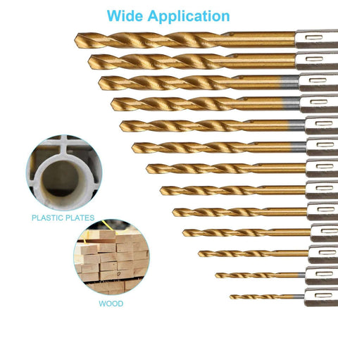 YXYL 19-piece hex drill bit set for wood with titanium/HSS bits and quick-change hex shanks, 1/16-1/4 in.