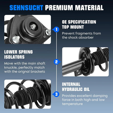 Hyundai Sonata Front Strut And Sway Bar Link Set For 2011 GLS Limited 2.4L, features top mount and hydraulic oil
