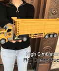 RC Dump Truck With Trailer One To Forty Eight Scale 14 Inch Mini Semi Truck Toy held by person demonstrating size and detail