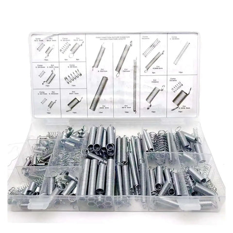 200 Pcs Spiral Galvanized Extended Compression Spring Assortment Kit Box Set Pro Grade With 20 Popular Sizes visible in plastic case