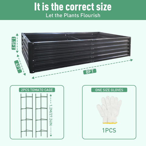 Tall 8x4x1.5 Ft Metal Raised Garden Bed Kit With Galvanized Steel Planter Boxes For Vegetables Flowers And Herbs Outdoor Garden Beds Includes Two Tomato Cages And Gloves Easy Assembly Black