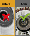 Before and after comparison of Heavy Duty Washer Tub Seal and Bearing Kit compatible with Samsung machines. Shows old bearing versus new.
