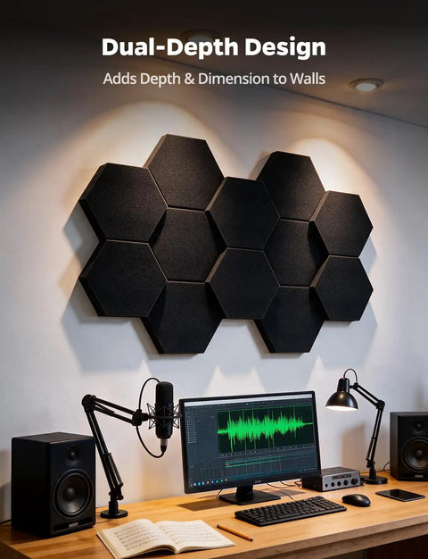 Professional Grade MLV Backed Dual Thickness Sound Proof Foam Panels Hexagon Acoustic Wall Tiles on studio wall