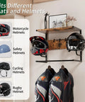 Wall Mounted Motorcycle Helmet Rack With Four Hooks And Glove Clips, Rustic Industrial Gear Holder, helmets hung on rack