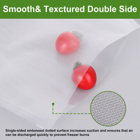 Six 11 Inch By 20 Foot Vacuum Sealer Bags Rolls For Food Storage BPA Free Custom Sized Bags with tomatoes inside