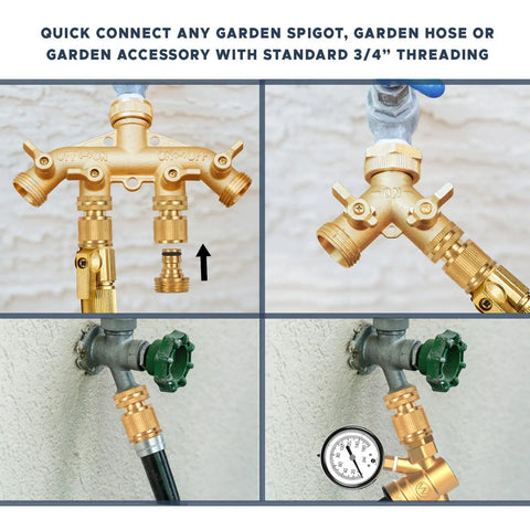 Solid Brass Garden Hose Quick Connectors Set 3/4 Inch GHT Thread Includes Six Male and Six Female Connectors Plus Teflon Tape Washers and O Rings for Leak Proof Heavy Duty Rust Proof Performance