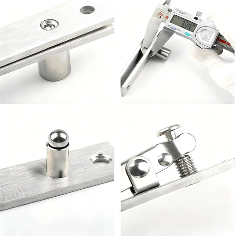 Heavy Duty Hidden Door Hinge Stainless Steel Pivot For Secret Bookshelf And Wood Doors 360 Degree Rotation Invisible Pivot Door Hardware Surface Mount Installation Corrosion Resistant And Easy To Install close-up views showing details and measurements