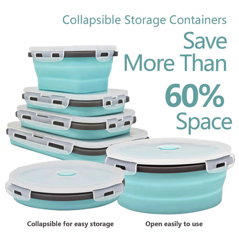 8 Piece Silicone Collapsible Food Storage Bowls With Lids For Camping And RV Trips On The Go Space Saving, stacked view