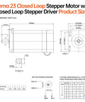 NEMA 23 closed-loop stepper motor with integrated driver; engineering schematic showing dimensions