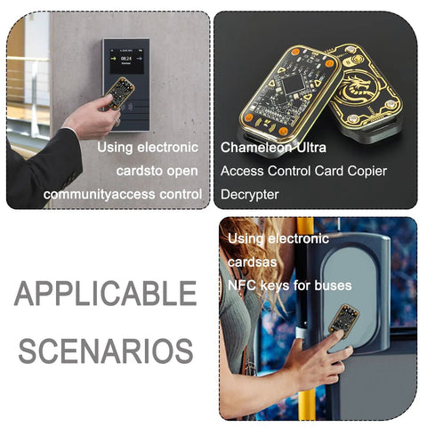 Person using Beast All In One Dual Frequency RFID Emulator And Card Copier with electronic locks and NFC keys.