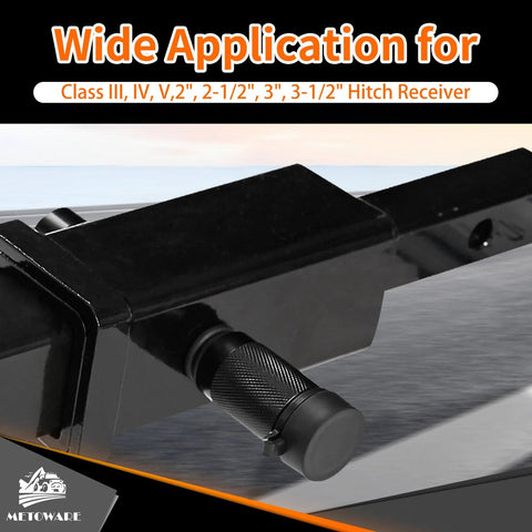 Heavy Duty Trailer Hitch Lock Pin For Two To Three And A Half Inch Receivers Five Eighth Inch Diameter Four Inch Pin All Metal Construction Includes Two Tubular Keys And Anti Rattle Rubber O Rings Universal Fit For Class III IV V Hitches installed on hitch receiver close-up