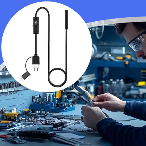 Phone Borescope Endoscope With 6 LED Lights And 3.3ft Flexible Cable, IP67 Waterproof Handy Portable Inspection Camera in use at workshop