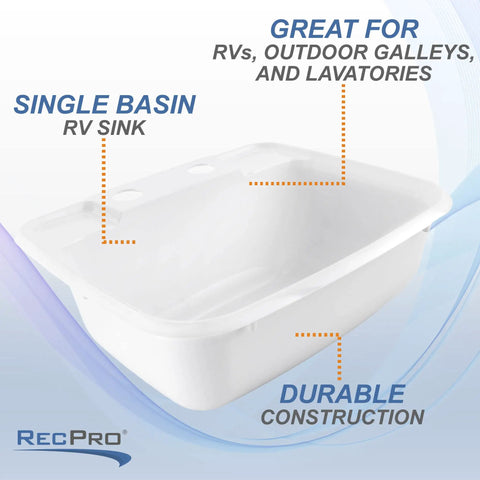 Compact Rectangle RV Sink For Small Camper Bathrooms Single Bowl Lavatory Basin In White Plastic Fits Most RV Vanities