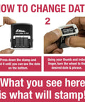 Top Notch Heavy Duty Self Inking Date Stamp Red Month Day Year Format Featuring Quick Swap Internal Pad And Simple Adjustment Dial for changing date process.