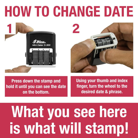 Top Notch Heavy Duty Self Inking Date Stamp Red Month Day Year Format Featuring Quick Swap Internal Pad And Simple Adjustment Dial for changing date process.