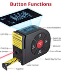 2 In 1 Laser Tape Measure With 164 Ft Laser Range And 16.5 Ft Digital Tape Measure, Ultra Accurate To 2 Mm, Easy Switch Between Long Range And Short Measurements For Framing, DIY Projects, And Quick Layouts. Black laser tape measure with digital display and retractable tape