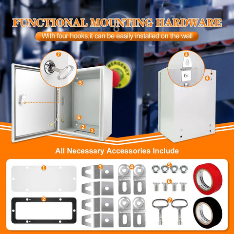 Outdoor Electrical Box 20x16x8 In NEMA 4X Weatherproof Enclosure IP66 Waterproof Lockable Junction Box with accessories