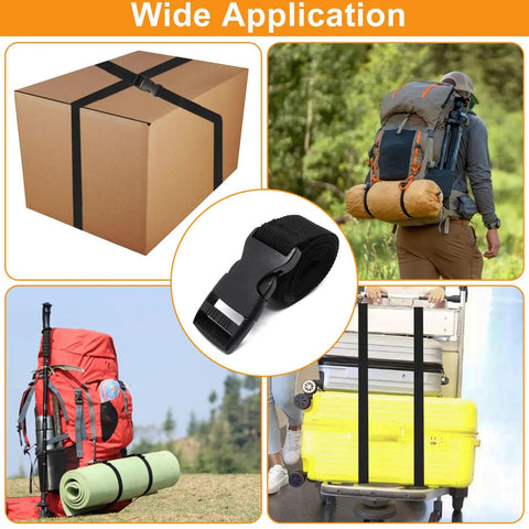 Three Pack Heavy Duty Nylon Tie Down Straps with Buckles securing outdoor and travel gear in various settings