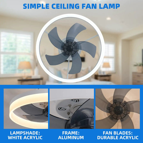 Bladeless Ceiling Fan With Lights And Remote Control 6 Speeds 3 Color Modes Geometric Modern Style displayed in living room