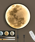 Dimmable Moon Wall Sconce Plug In LED Wall Light With Remote Control 19.7 Inch Black Indoor Wall Lamp for living room