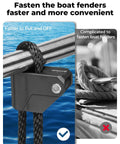 Boat Fender Clips Quick Release Adjustable Bumper Clips For Boats on rail showing secure, easy attachment beside traditional method.
