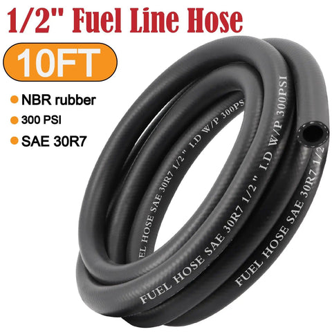 Half Inch Fuel Line Hose 10 Foot With Push Lock NBR Rubber SAE 30R7 300 PSI Durable Auto Engine Fuel System Hose coiled view