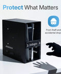 Rock Solid Gaming Console Security Enclosure And Tower Computer Lock Box With Heavy Duty Steel Anti Theft Cabinet Keyed and Wall Or Desk Mount, black steel housing.
