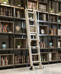 Top Shelf Sliding Door Hardware Kit Featuring Heavy Duty Wrought Iron Track And Slick Floor Rollers For Painless Barn Closet And Bright Room Refresh Today, featuring an indoor library ladder.