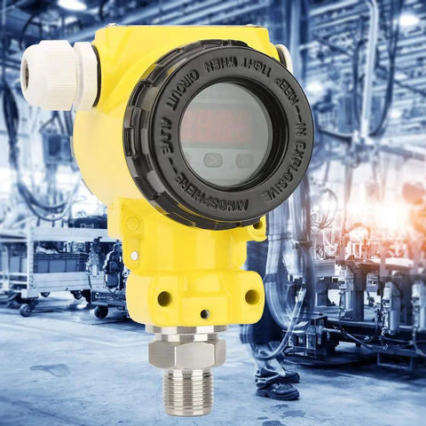 Beefy Explosion-Proof Pressure Transmitter With 4-20mA LCD Display For Harsh Industrial Environments 0 To 1.6 MPa Stainless Steel And Die-Cast Aluminum IP65 Waterproof Full Digital Calibration Anti-Jam Sensor, yellow housing