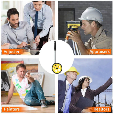 Measuring Wheel With Feet And Inches, 40 Inch Adjustable Length, 4 Inch Wheel, Handy Tool For Distances Up To 10,000 Feet, Mechanical Reset With One Key, Carrying Bag Included used by professionals like adjusters, appraisers, painters, realtors.
