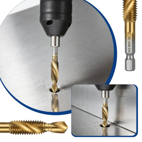 All In One Drill And Tap Bit Set For Metal And Aluminum, Do It All Combo With M3 M4 M5 M6 M8 M10 Sizes, Countersink, Hex Bits Kit in use