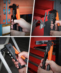 4 In 1 Hand Riveter Kit With 200 Rivets For Metalwork in use on metal and furniture, ergonomic design, heavy duty construction.
