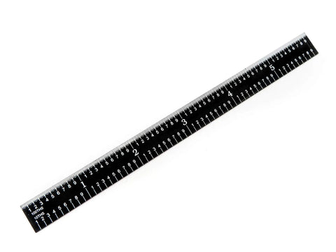 Flexible 6 Inch Machinist Rule Pro Grade With 5R Markings Dual Readings, black chrome stainless steel, angled view.