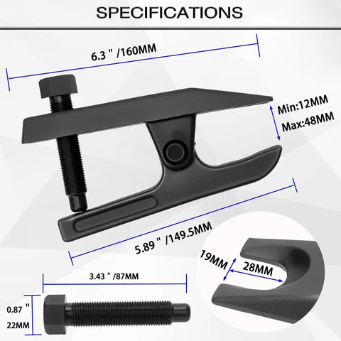 Heavy Duty Universal Ball Joint Separator Tool Adjusts From One Half To Seven Eighth Inch Quick Release Puller specifications image.