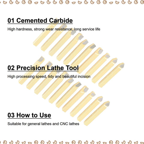 Front view: Lathe tool set, 20-piece, 1/4-inch carbide-tipped with yellow handles and gray tips