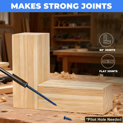 Blue Coated Pocket Hole Screws Kit In Five Sizes From One Inch To Two And A Half Inches Includes 320 Pcs For Outdoor Do It Yourself Woodworking Square Drive Self Tapping Coarse Thread With Washer Head And Included Drive Bit used for joining wood blocks.