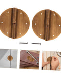 2 Pack Miniature Hinges For Crafts Cabinets And Wardrobes Vertical Doors Kit With Brushed Finish Vintage Chinese Style Butt Hinges For Quick Install And Replacement, showing two round brass hinges and nails.
