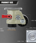 Heavy Duty Leveling Casters With Brakes, 2 Inch Swivel Rolling Wheels Set Of 4, 3300 Lb Capacity Adjustable feet with dimensions.