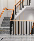 Adjustable Stainless Steel Railing Posts And Black Powder Coated Deck Railing Kit For Indoor Stairs Outdoor Porch Steps Floor Mount Baluster System in modern interior setting.