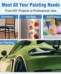 Pro Grade HVLP Spray Gun Kit With Six Hundred Fifty Ml Mixing Jar Ten Snap On Lids Four Quick Swap Nozzles And Precision Controls shown for furniture, art wall, craft making, and car painting.