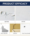 Before and after drywall repair showing wall peeling and cracks fixed by the Complete Drywall Repair Kit With Wall Patch Spackle Paste And Sturdy Plastic Scraper For Rapid Hole And Crack Repairs Smooth White Putty That Leaves Surfaces Looking Fresh And Clean.