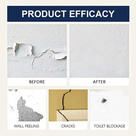 Before and after drywall repair showing wall peeling and cracks fixed by the Complete Drywall Repair Kit With Wall Patch Spackle Paste And Sturdy Plastic Scraper For Rapid Hole And Crack Repairs Smooth White Putty That Leaves Surfaces Looking Fresh And Clean.