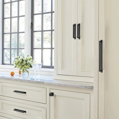 Square Solid Cabinet Handles 3 Inch 76mm Screw Spacing Matte Black Pulls 10 Pack Zinc Alloy on kitchen cabinets