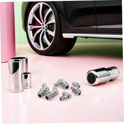 Upgrade Your Rig With This Badass 30 Piece Stainless Steel Zerk Fitting Kit Heavy Duty Grease Nipples Perfect For Auto Farm And Industrial Maches Keeping Things lubed Up Is A Total Breeze, stainless steel grease fittings beside car wheel