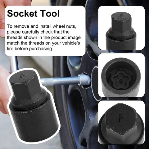 Kick The F Type Lug Nut Lock Down With This Special Steel Tool Kit For Safe Dismantling And Installing Anti Theft Security Wheel Nuts On Your Car Today. Steel F-type lug nut socket tool, 20mm, on wheel