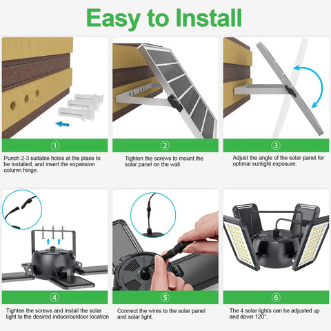 Step-by-step guide for Easy Setup of Solar Shed Light 1200LM 144LED Motion Sensor With 5 Lighting Modes Remote Control