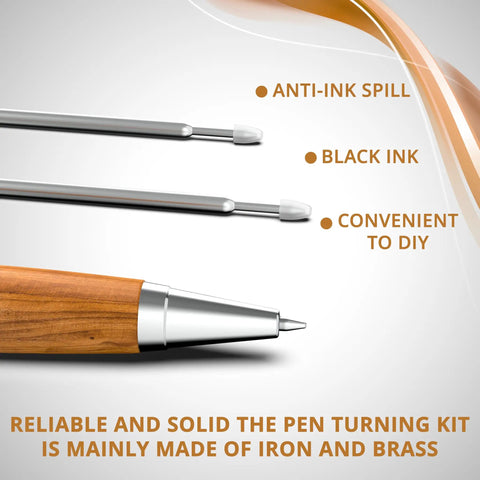Close-up of Ten Pack Woodturning Pen Kits Titanium Silver Finish with refill details and anti-ink spill feature.