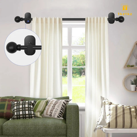 No Drill Curtain Rod For Windows 18 To 45 Inches Small Black Five Eighths Inch Adjustable Drapery Rod With Adhesive Brackets