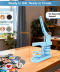 2 In 1 Button And Magnet Maker Machine Kit 58mm DIY Badge And Fridge Magnet Creator Bundle With 50 Badge Parts And 50 Magnet Making Supplies For Easy Custom Badges At Home, blue press